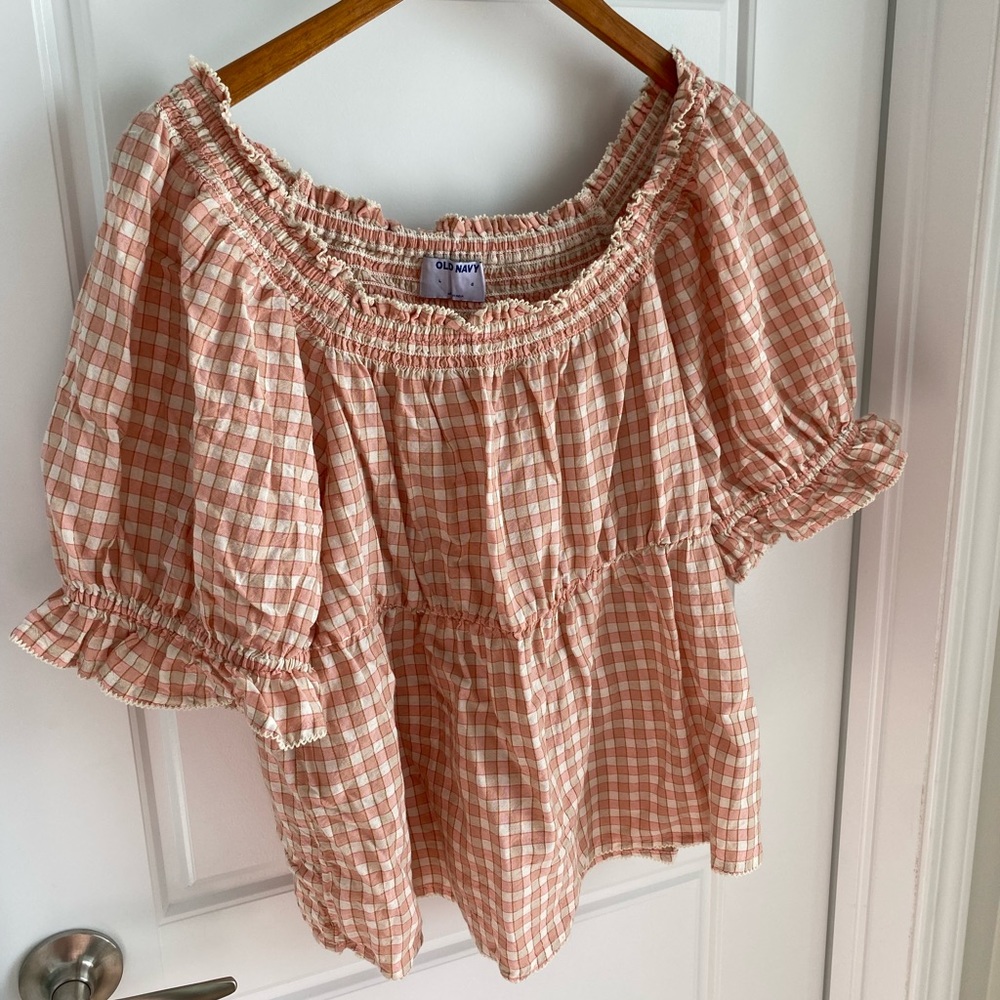 Pink Plaid Patterned Puff Sleeve Top - Picture 1 of 8